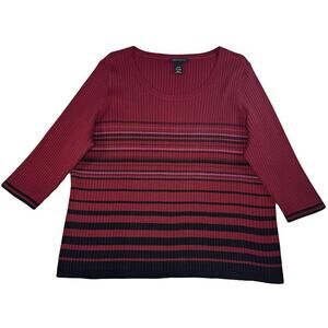 Lane Bryant Women's Burgundy Stripped Sweater Size 22/24 Tight Knit Long Sleeve